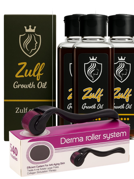 Zulf Mega Hair Treatment Bundle | Zulf Growth Oil (3 bottles) + Derma Roller